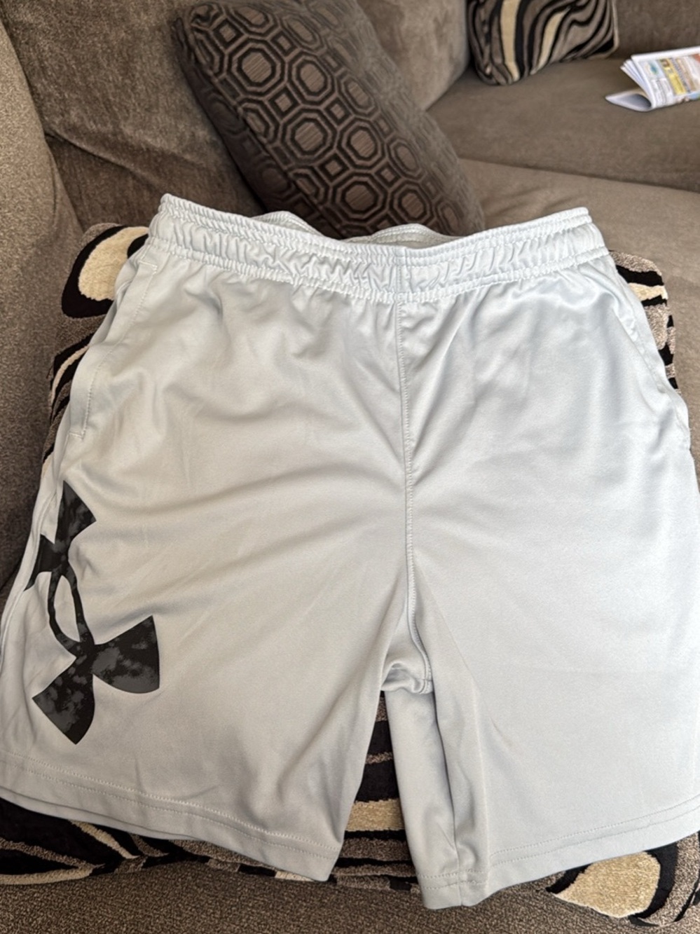 Boys Under Armour Light Gray Boys' Athletic Shorts with Black Logo